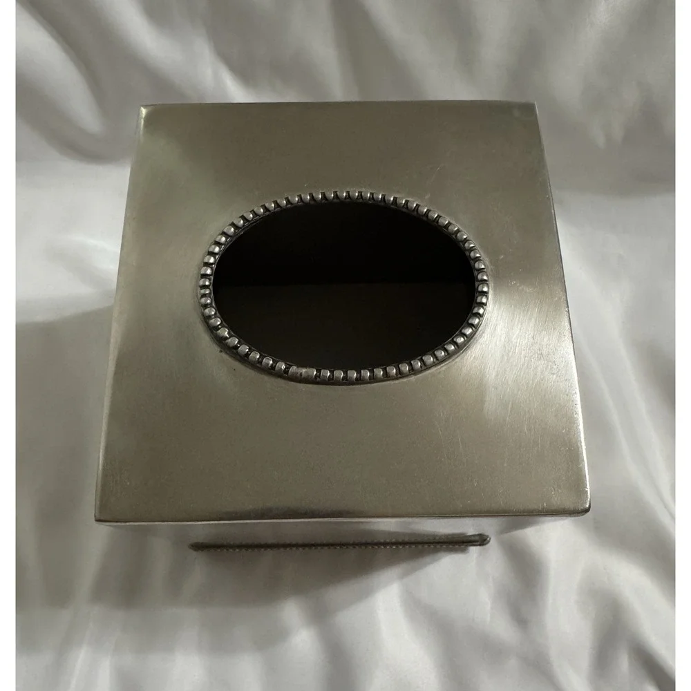 Vintage Tissue Box Stainless Steel Hollywood Regency